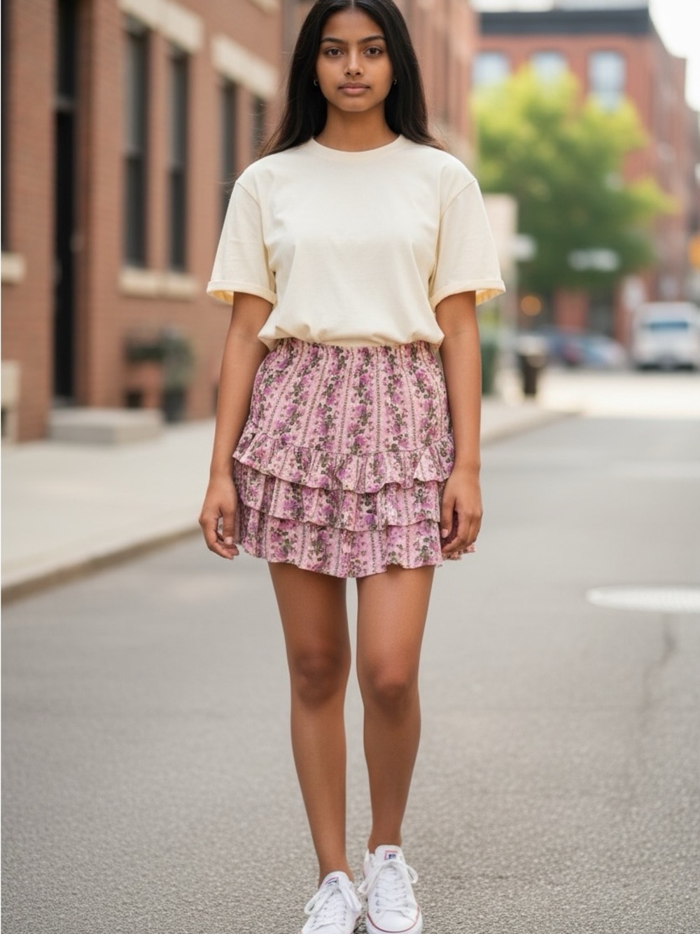 LoveShackFancy Pink Floral Ruffle Mini Skirt size Small